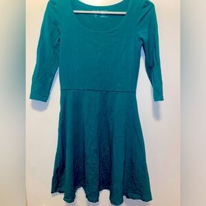 Pact Womens Dress Size S Green Teal Organic Cotton 3/4 Sleeve Fit &Flare Pockets